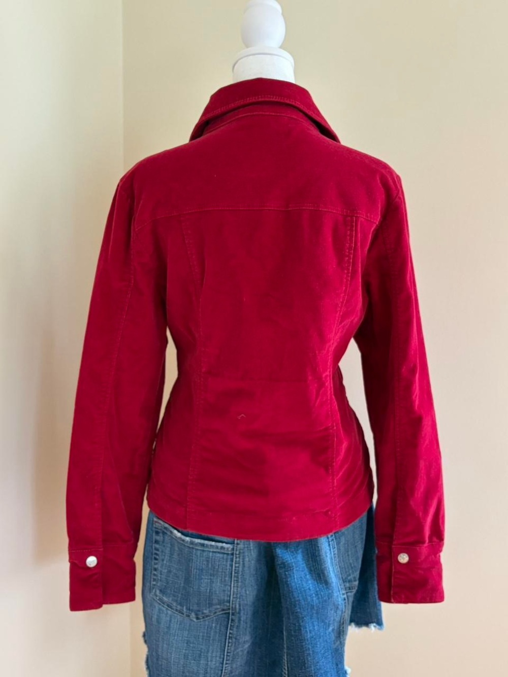 Vintage Y2K red velvet corduroy jacket vamp cyber subversive grunge blouse S-M - Picture 8 of 11